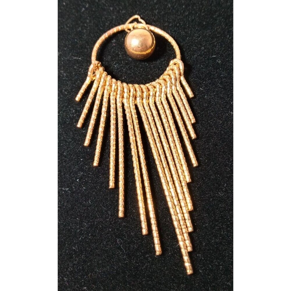 Gold Toned Fashion Pendant w/ Circle Bead Pendant with Fringe Vintage Boho Retro
